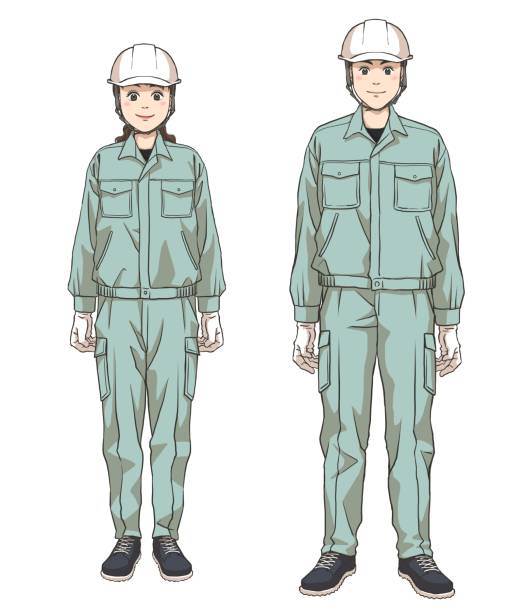 A couple of maintenance staff wearing a helmet A couple of maintenance staff wearing a helmet helmet hardhat protective glove safety stock illustrations