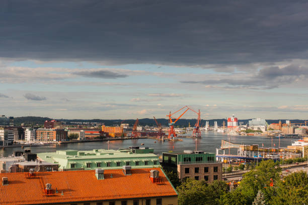 Scenic panoramic  view of Gothenburg harbour in summer
