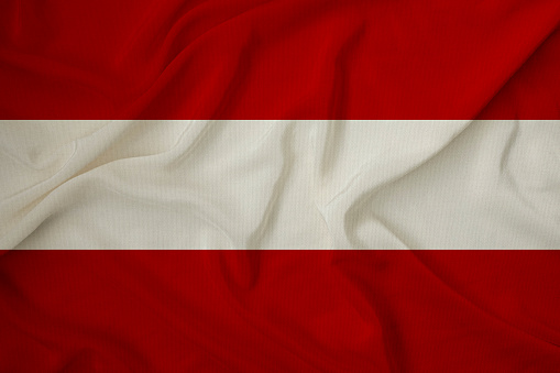 Peru flag waving on sky background. 3D Rendering