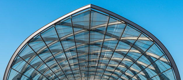 Low angle view of glas roof, at Germany Hamburg - subway station Hamburg Elbbrücken