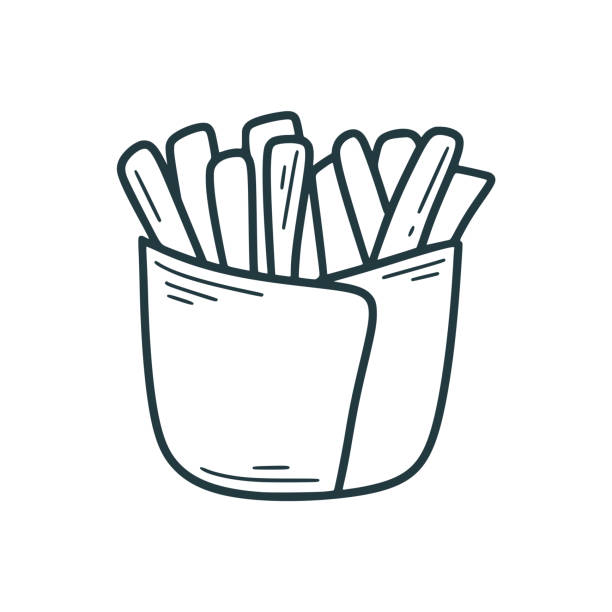 illustrations, cliparts, dessins animés et icônes de frites dessinées à la main illustration isolée - take out food white background isolated on white american cuisine