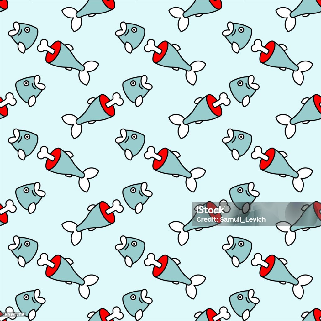 Bone Fish Pattern Illustrator Sliced Fish And Bone Pattern Seamless Vector Background Stock ...