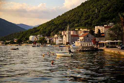 Panorama of village Donja Lastva in Kotor bay, Montenegro.