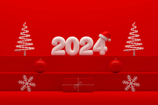 istock 2024 New Year Podium on Red Background 1499748770