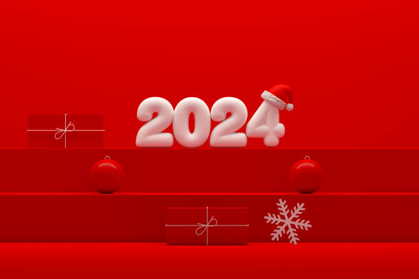 istock 2024 New Year Podium on Red Background 1499748822