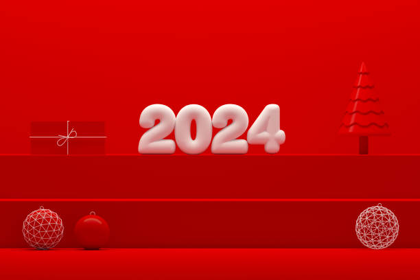 istock 2024 New Year Podium on Red Background 1499749030
