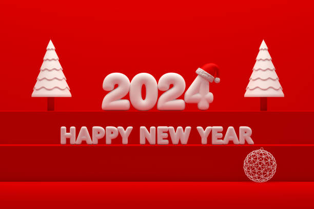 istock 2024 New Year Podium on Red Background 1499749286