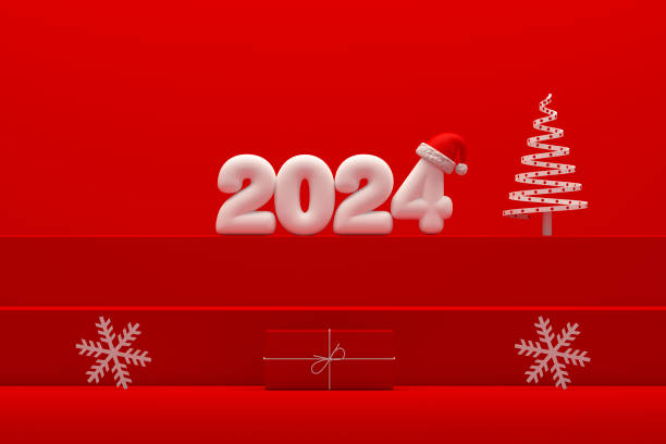 istock 2024 New Year Podium on Red Background 1499749517