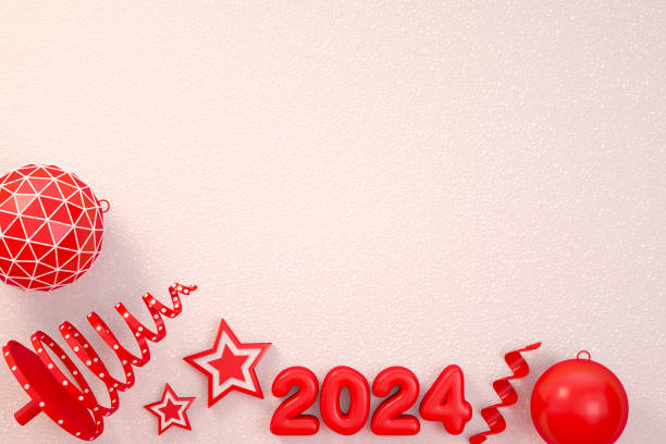 istock 2024 New Year, Christmas Ornaments on White Snow Background 1499750013