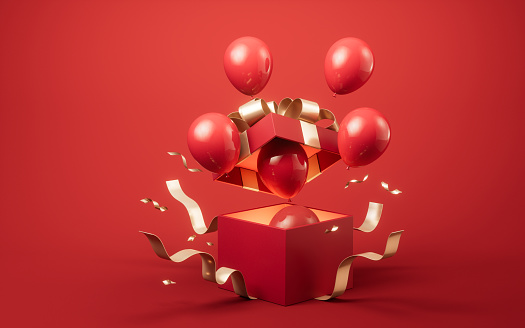 Opening gift box, festivals and celebrations, 3d rendering. Digital drawing.