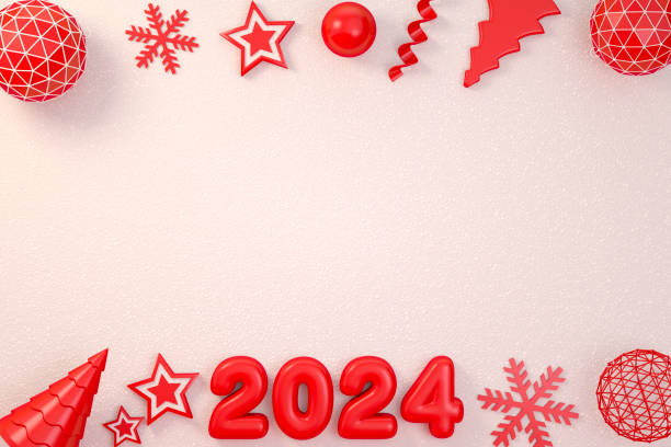 istock 2024 New Year, Christmas Ornaments on White Snow Background 1499750751