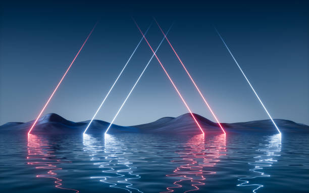 istock Dark lake with glowing neon lines, 3d rendering. 1499750768