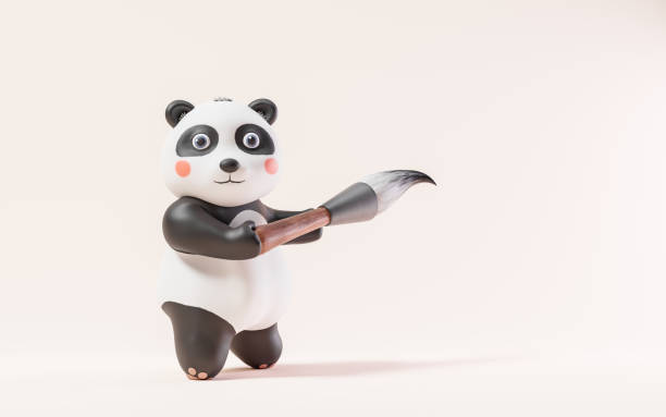 istock Cartoon panda and Chinese retro ink brush, 3d rendering. 1499750846