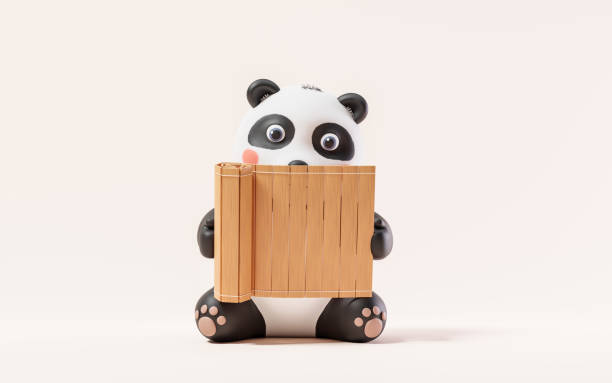Panda and retro Chinese bamboo slip, 3d rendering.
