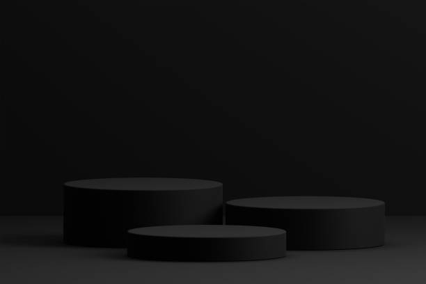 istock 3D rendering minimal black theme cylinder pedestal or podium for product showcase display on empty background. 3D mockup illustration 1499751031