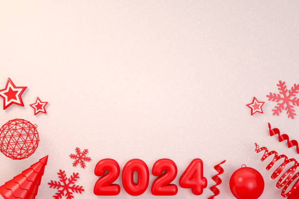 istock 2024 New Year, Christmas Ornaments on White Snow Background 1499751178