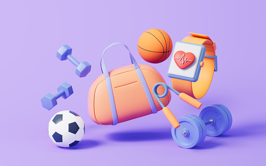 Fitness with cartoon style, 3d rendering. Digital drawing.