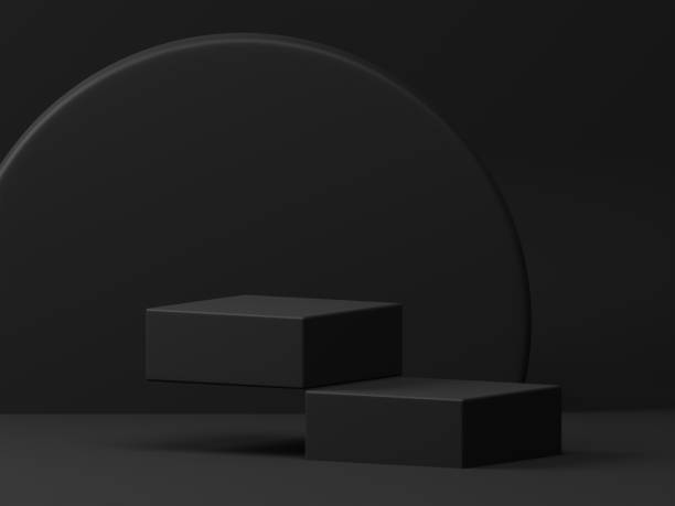 istock 3D rendering minimal black theme square pedestal or podium for product showcase display on empty background. 3D mockup illustration 1499751444