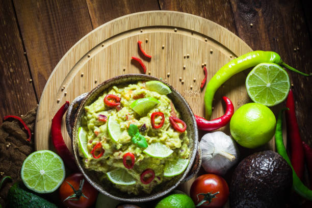istock Background Delicious dip avocado paste tomato chilli pepper lime onion garlic dill coriander 1499751446