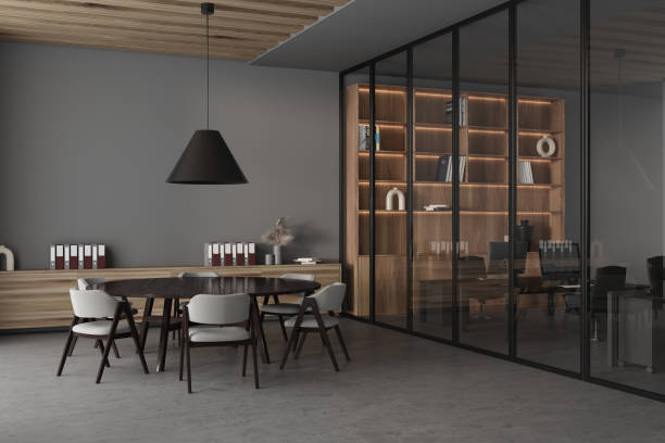 istock Gray office meeting room corner with cabinet 1499751457