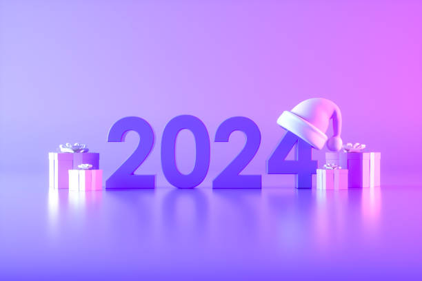 istock 2024 New Year with Santa Hat, Neon Lighting 1499751872