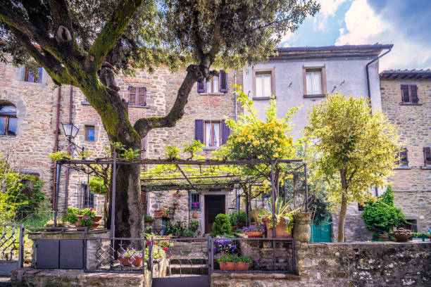 Casas tradicionais na cidade etrusca de Cortona, Toscana Itália - foto de acervo