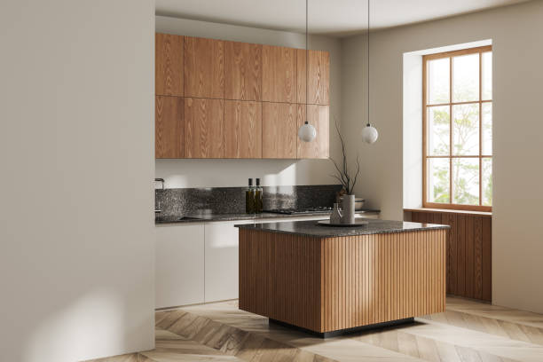 istock White and wooden kitchen corner with island 1499752795