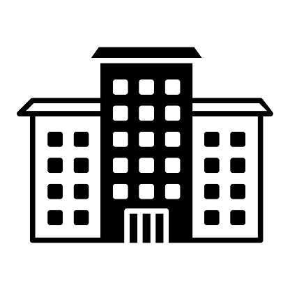 Institutional buildings black line and fill vector icon with clean lines and minimalist design, universally applicable across various industries and contexts. This is also part of an icon set.