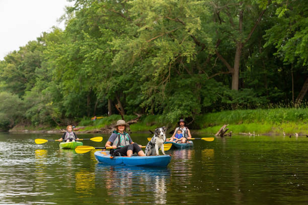 istock Family With Dog Kayaking Down Rum River in Summer 1499758358