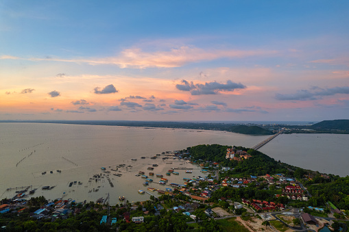 Ko Yo island at night in Songkhla Province, Thailand view from aerial