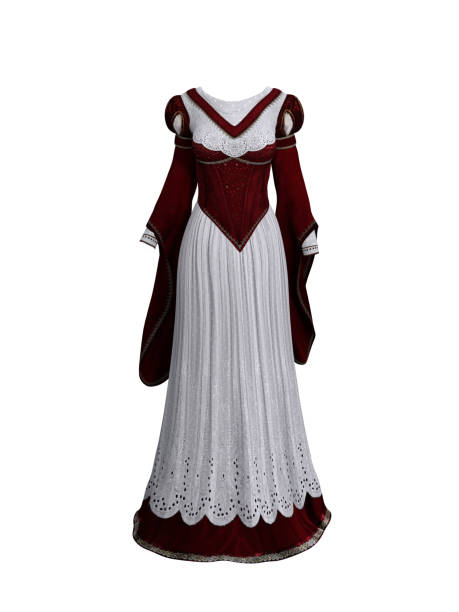 istock Red and white medieval style long dress. Isolated 3D illustration for compositiing use. 1499759403