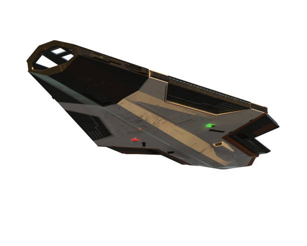 istock Huge sci-fi fantasy space ship with large open docking bay at the front, flying overhead. 3D rendering isolated. 1499759512