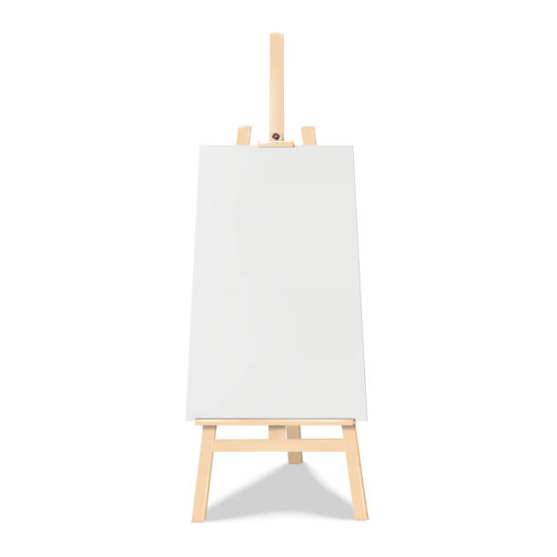 istock Wooden display easel stand with poster board realistic vector mock-up. Collapsible A-frame chalk board banner sign mockup 1499759925