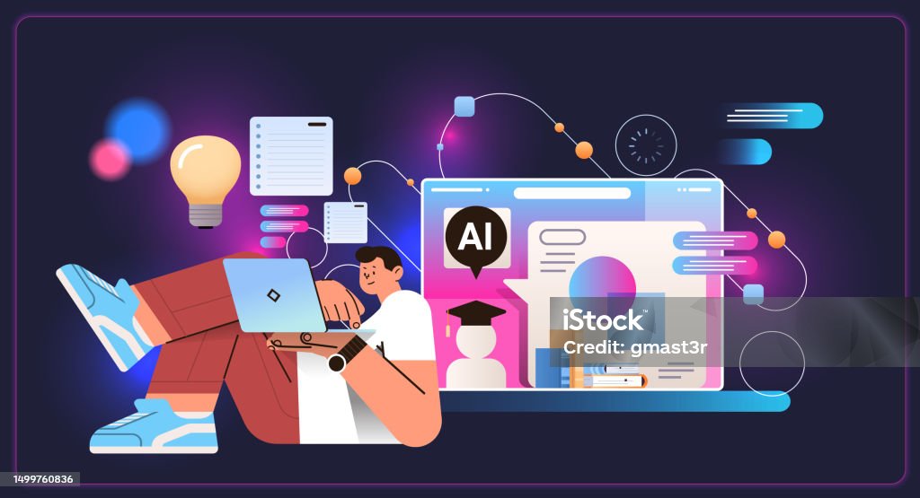 Student Doing Homework With Ai Helper Bot Educational Web Seminar Internet Classes Online Student Doing Homework With Ai Helper Bot Educational Web Seminar Internet Classes Online