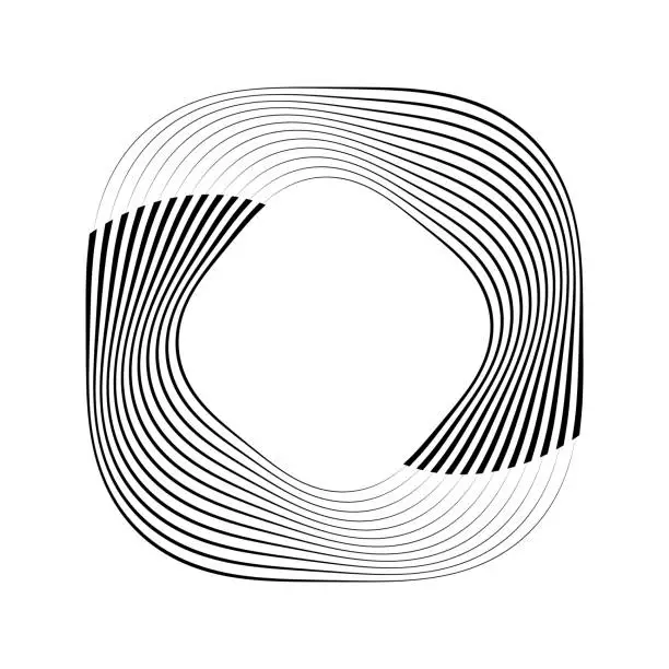 Vector illustration of Shape made of slimming rotating swirl lines, with copy space