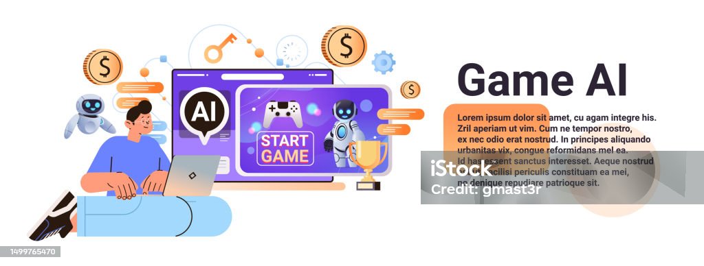 Bot Ai Game Man Playing Computer Video Games With Ai Helper Bot Game Artificial ...