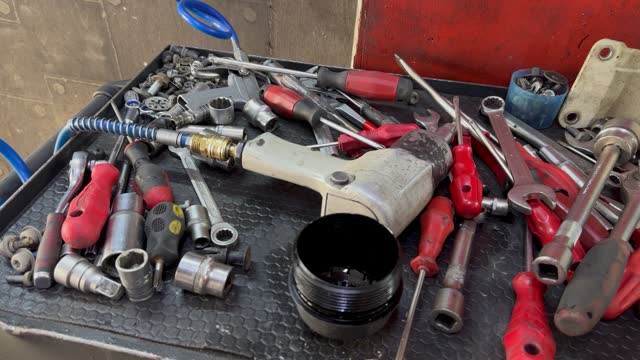 Messy Repair and Hand tools stock video