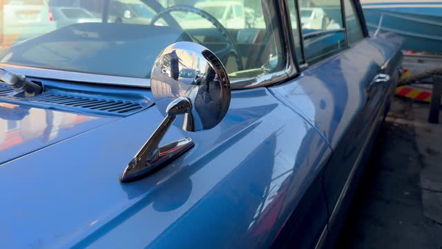 Stock video of classic car and rearview mirror