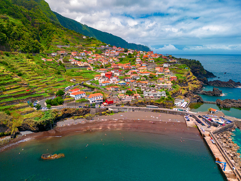 Aerial view of Seixal town on Madeira Island Portugal