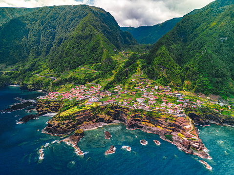 Aerial view of Seixal town on Madeira Island Portugal