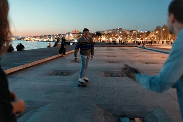 Warm sunset on the afternoon, after skate session on concrete building