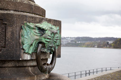 The outermost end of the Deutsche Eck, Koblenz where the River Rhine meets the Mosel River