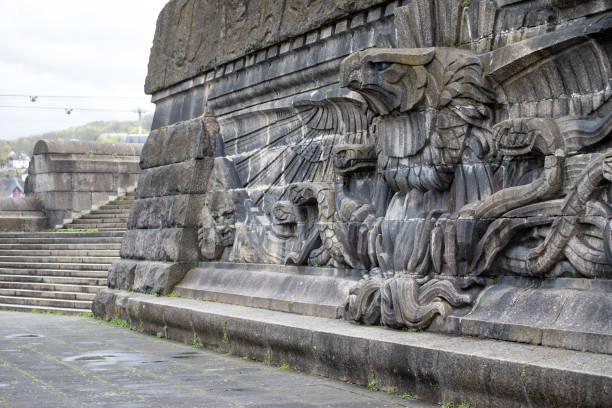 Sculpture at the base of the statue in memory of the German Emperor Wilhelm at the outermost end of the Deutsche Eck, Koblenz