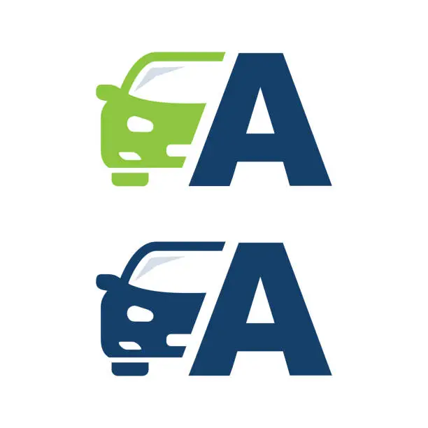 Vector illustration of Car with letter A, vector, logo, template.  Alphabet label symbol for branding and identity.