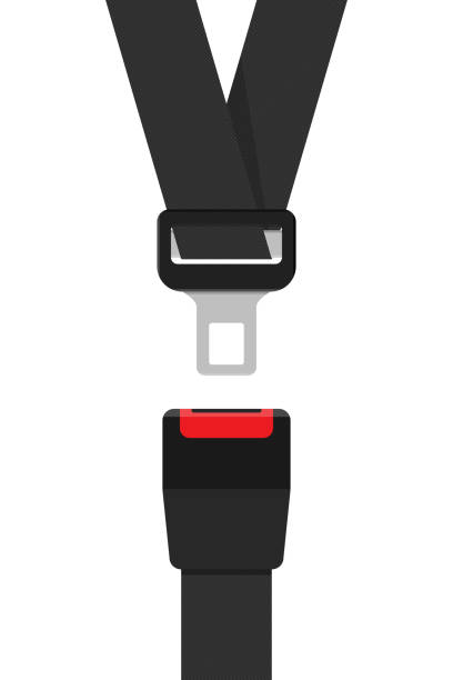 istock Safety Passenger Seat Belt. Unblocked with Fastener and Black Strap on White Background. Vector illustration 1499771437