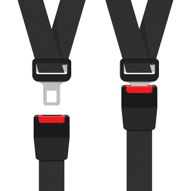 istock Safety Passenger Seat Belt. Unblocked and Blocked with Fastener and Black Strap on White Background. Vector illustration 1499771444