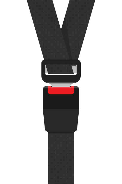 istock Safety Passenger Seat Belt. Blocked with Fastener and Black Strap on White Background. Vector illustration 1499771451