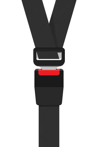 Vector illustration of Safety Passenger Seat Belt. Blocked with Fastener and Black Strap on White Background. Vector illustration