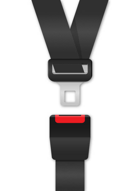 istock Safety Passenger Seat Belt. Unblocked with Fastener and Black Strap on White Background. Vector illustration 1499771453