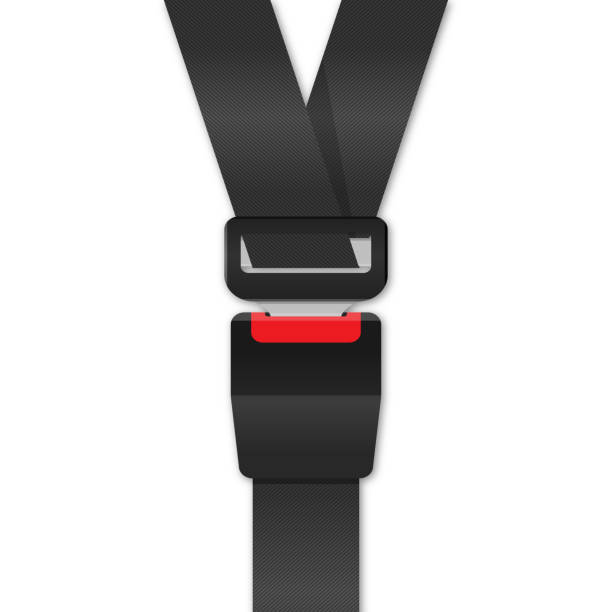 istock Safety Passenger Seat Belt. Blocked with Fastener and Black Strap on White Background. Vector illustration 1499771454